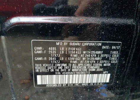 2017 Subaru Outback 2.5I Premium z USA, uszkodzony, nr VIN 4S4BSACC1H3383712